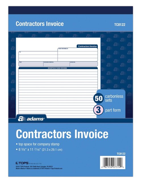 Adams Contractor’s Invoice Book, 3-Part, 50 Sets per Book, 50 Pages (ABFTC8122)