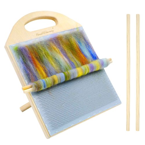 HAND U JOURNEY 9.8 Inch Wool Blending Board - Durable Wooden Backing, Fine 6.5 PPI Card Cloth, Includes 2 Dowel Rods for Easy Drafting & Rolag Removal.