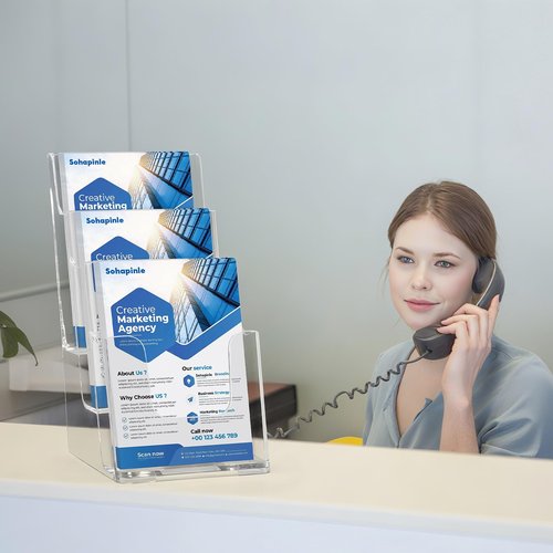 3 Tier Acrylic Brochure Holder 4 x 9 Inches 2 Pack Clear Literature Holders Plastic Flyer Display Stand Thicker Countertop Organizer for Pamphlets Magazines Booklets Menus, Desk & Wall Mount