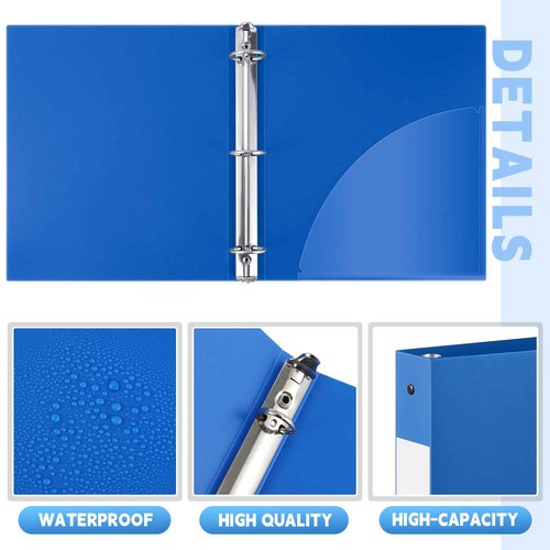 Skyygemm 12 Pcs 1 Inch 3 Ring Plastic Binder Flexible Binders Bulk Fits Letter Size 8.5'' x 11'' Paper Holds up to 225 Sheets with 1 Pockets Versatile Binder for School Office Home (Blue)