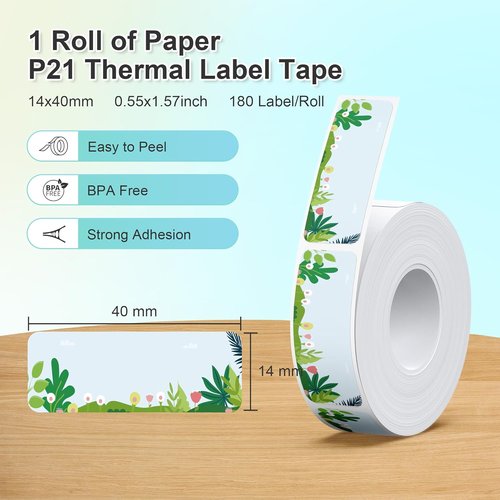 Nelko P21 Label Maker Tape - Genuine 14x40mm Laminated Replacement Labels | 180 Tapes/Roll