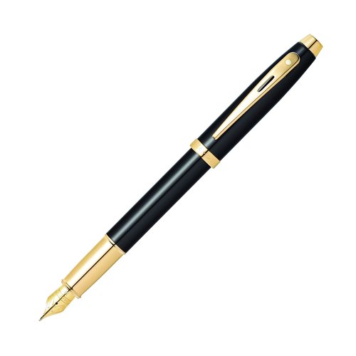 Sheaffer 100 - Refillable fountain pen, fine nib, glossy black lacquer finish, gold tone trim