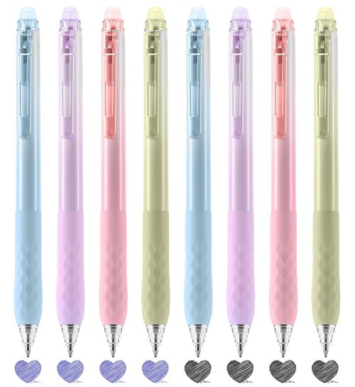 8PCS Erasable Pens, Fine Point 0.5mm Black and Blue Gel Ink Pen, Make Mistakes Disappear, Premium Comfort Grip for Drawing, Writing, Planning, and Crossword Puzzles (Black Blue Ink)