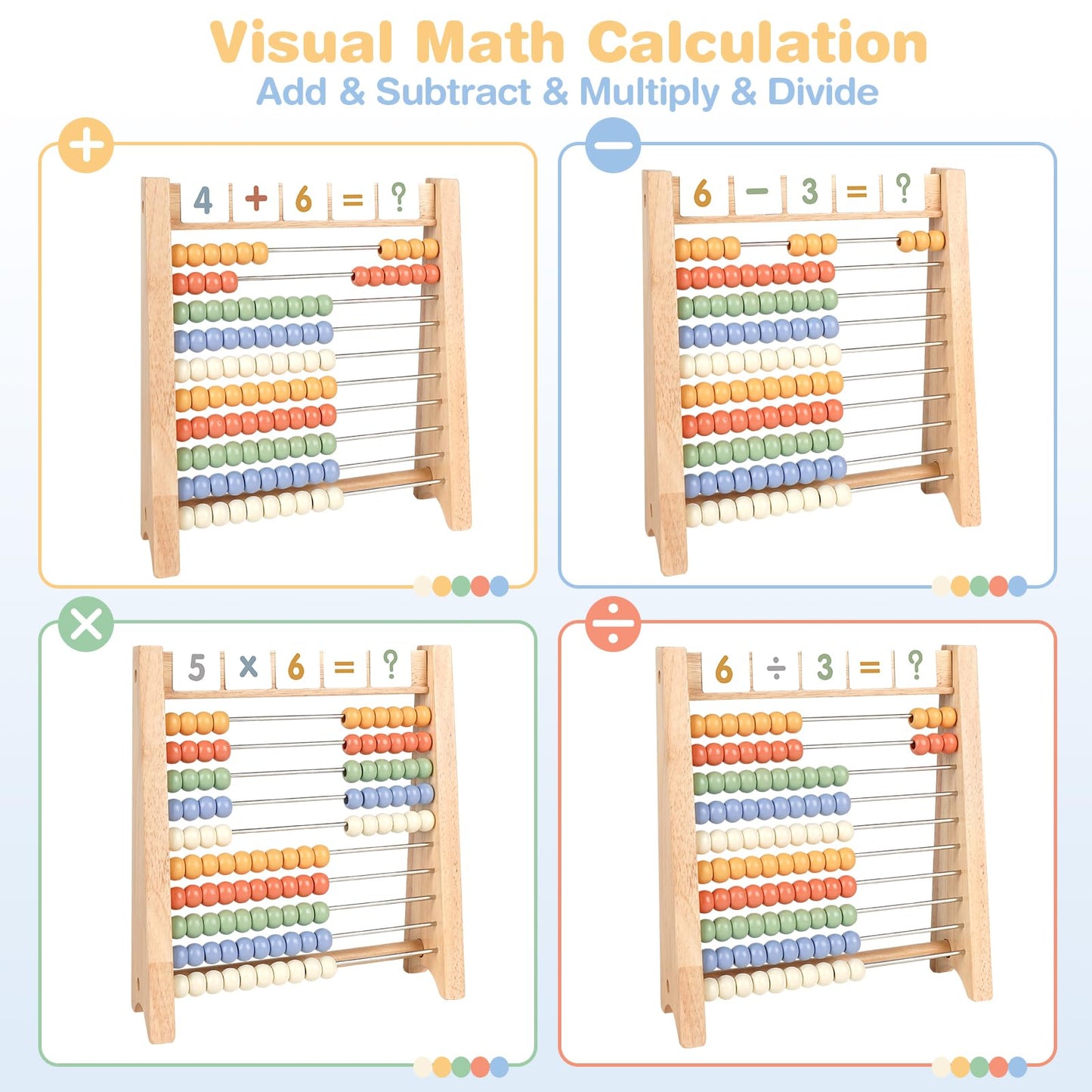 Abacus for Kids Math - Wooden Abacus with 100 Counting Sticks and 112 Math Cards, Counting Toys for Preschool Learning, Educational Math Toys for Developing Fine Motor Skills, Math Calculation