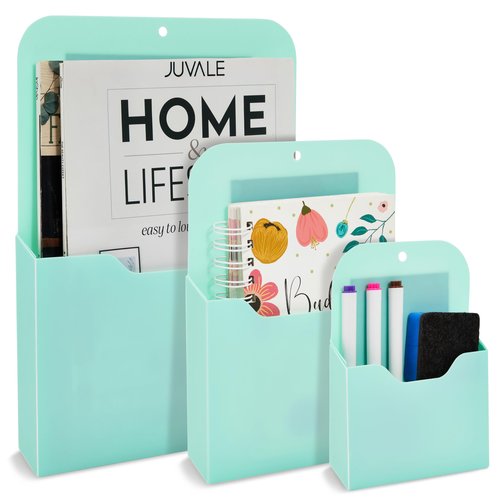 Okuna Outpost Locker Accessories Magnetic File & Bill Holder - Mint, 3-Pack - Refrigerator Magnet File Organizer & Mail Holder - Locker Storage & Wall Folder - Magnetic Pen & Receipt Pocket