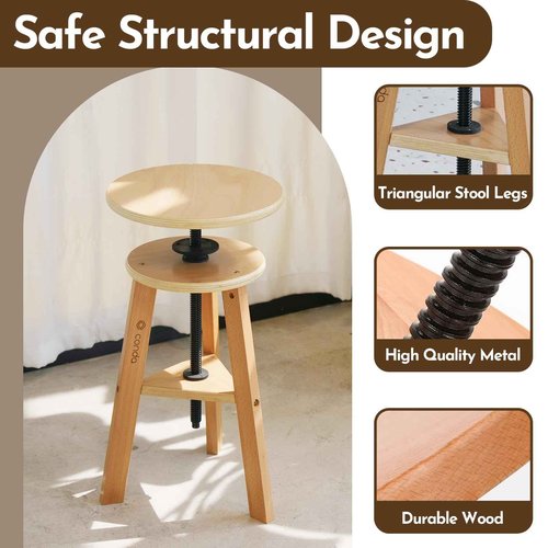 conda Adjustable Height Wooden Drafting Stool 19" to 26", Beech Wood Artist Stool for Drafting, Painting, Office, Studio, Kitchen, Bar, and Home Use