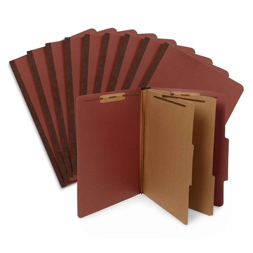 10 Legal Size Classification Folders - 2 Divider - 2 Inch Tyvek Expansions - Durable 2 Prongs Designed to Organize Standard Law Client Files, Office Reports - Legal Size, 10 Folders (Red)