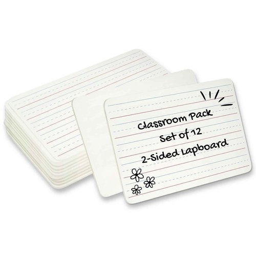 Charles Leonard Dry Erase Board Classroom Pack - Mini Lapboard School Supplies – Set of 12 Two-Sided Plain/Lined Dry Erasable White Boards, 9x12 Inches (35120)