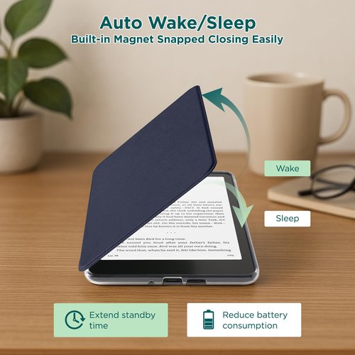 SESENSE Detachable Magnetic Case for 7'' Kindle Paperwhite 12th Gen 2024 and Kindle Colorsoft Signature Edition, Slim PU Shell Cover Case with Auto Wake/Sleep, Dark Blue