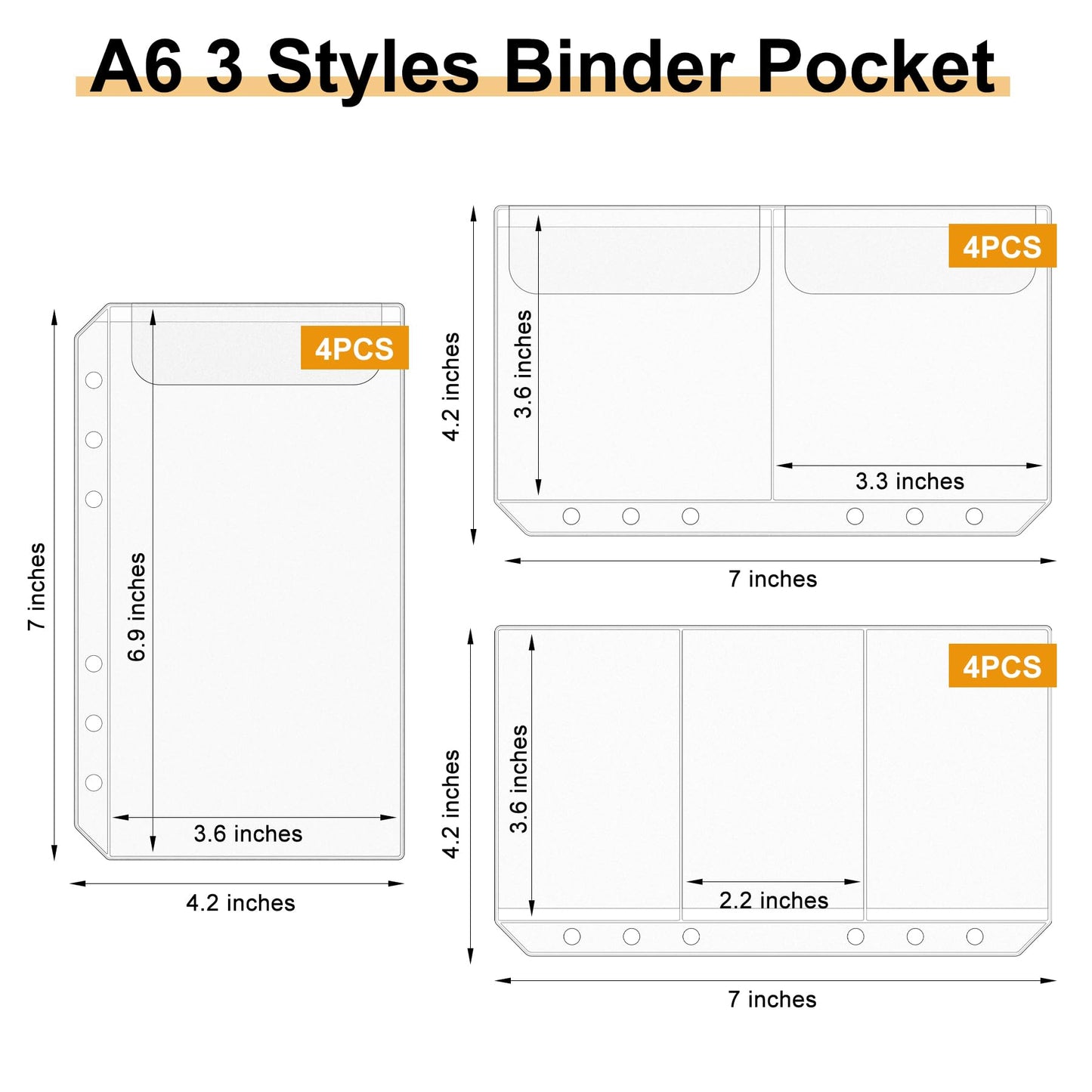 Antner 12PCS A6 Binder Pockets No Zipper Cash Envelopes for A6 6-Ring Binder, Zipless Money Folder Organizer Bill Pouches Business Card Sleeves Notebook Fillers Insert Pages for Cash Stuffing Binder