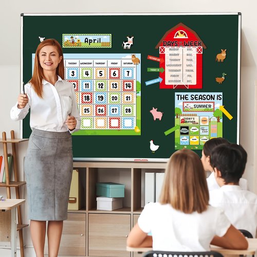 Farm Animal Calendar Bulletin Board Set for Classroom Decoration Farmhouse Calendar Seasons Weather Chart Barnyard Animal CTP Bulletin Board Paper-Cuts for Teachers Elementary School Classroom