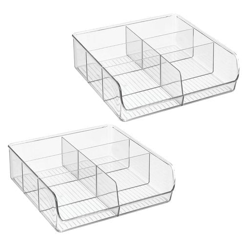 mDesign Plastic Home Office Wide Bin Organizer with 6 Compartments for Cabinets, Closets, Drawers, Desks, Tables, Workspace - Staple, Notepad, Paperclip Holder - Ligne Collection - 2 Pack - Clear