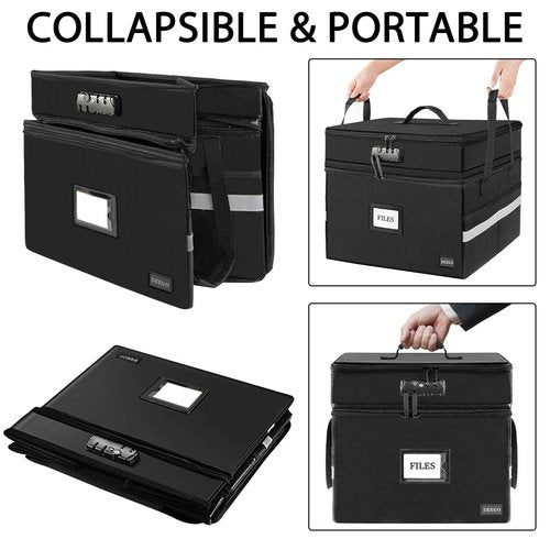 DEEGO 2 Layer Fireproof Document Box with Lock, Large Document Organizer with Pockets, Portable Collapsible File Box Document Safe for Home Office for Hanging Letter/Legal Folder