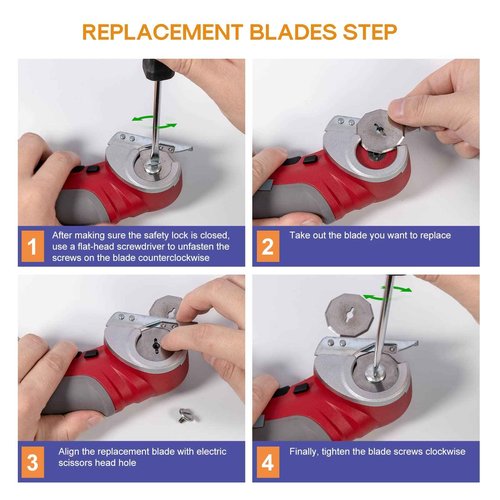 VLOXO Cordless Electric Scissors, Rotary Cutter for Fabric with Safety Lock Red and Replacement Blades