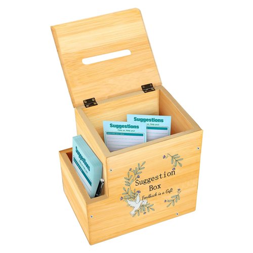 Amcortn Suggestion Box with Slot - Prayer Requests, Donatio, Wooden Office Comment Ballot Boxes with Side, Collection Boxes