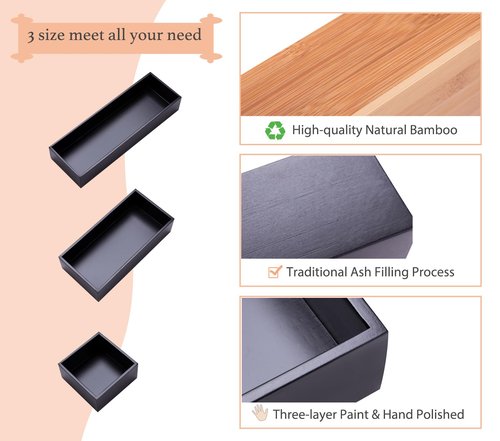 Sansnow Bamboo Drawer Organizer Box for Office Home Black Orgnizer Boxes Office Organizer Boxes, Black 12"*4"