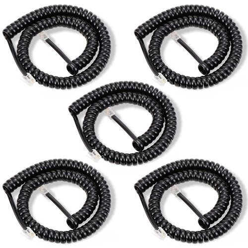 Lativu 5 Pack Phone Cord for Landline,12FT Uncoiled(1.4FT Coiled), Telephone Cord Phone Handset Cords for All Corded Landline Phones, Black