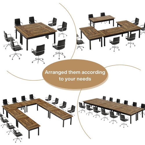 Tribesigns Rectangular Office Conference Table, Farmhouse Meeting Room Tables for 4-6 People, Business Seminar Table for Office Meeting Conference Room, Brown and Black