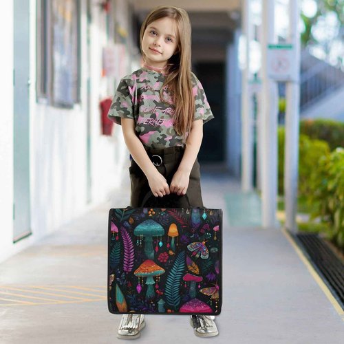 zyrtty 3 D-Ring Zipper Binder Bag, Witch Mushroom Black Background Pattern Removable Binder with Zipper Case Hold 300+ Sheets& 13 Inch Laptop for School Office Supplies Organizer