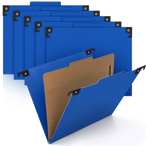 Henoyso 10 Pcs Dark Blue Hanging Classification Folders with Prongs, 1 Divider Letter Size, 1/3-cut with Built-in Hangers for Standard Medical Files, Law Client Files, Office Reports