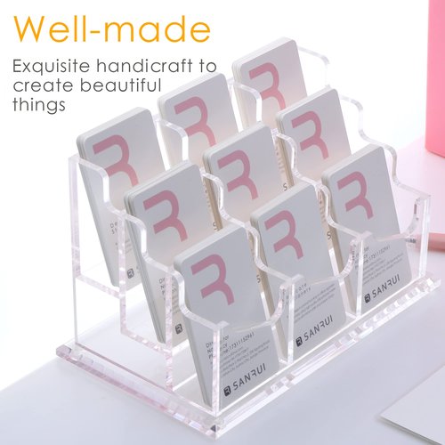 SANRUI Vertical Business Card Holder for Desk，Clear Acrylic Business Card Display Stand，9 Slots 3 Tier ，Holds 450 Cards