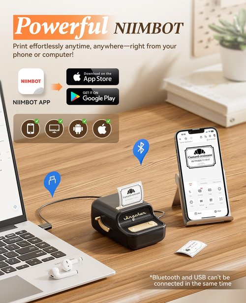 NIIMBOT B21 Label Printer,Bluetooth Thermal Label Maker,Ideal for Home Organization,Business,Ofice,50x30mm Label,230Pcs(Black)