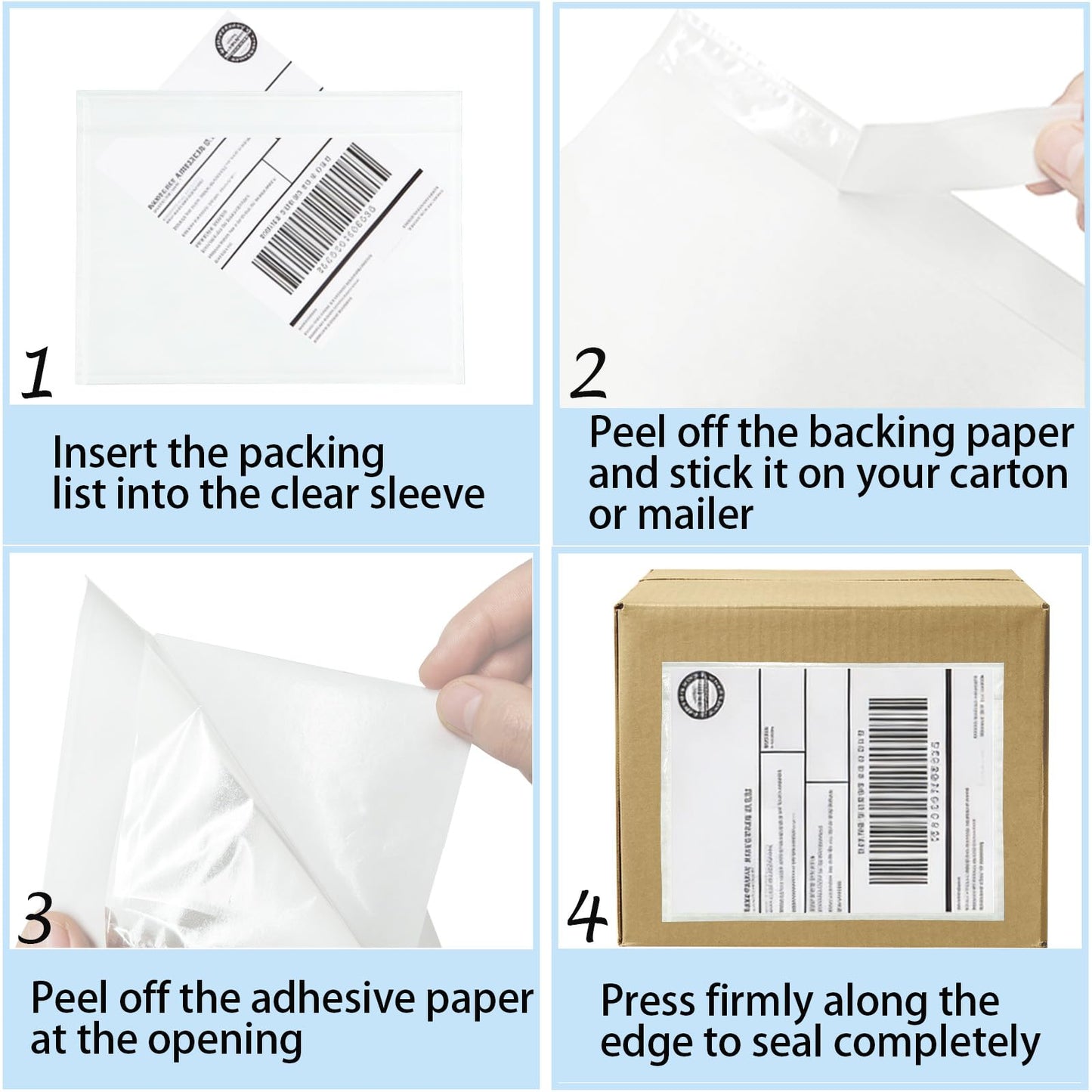 Volokitx 110 Pcs 7.5"x 5.5" Shipping Label Sleeves, Adhesive Clear Packing Slip Pouches, Top Loading Packing List Envelopes for Shipping & Mailing, Barcode Protection