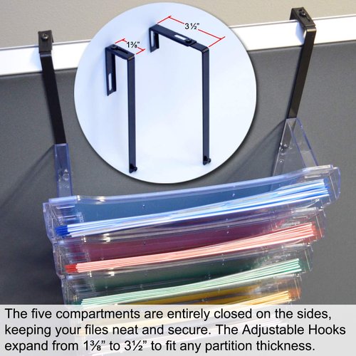 Ultimate Office StationMate Wall File Organizer, 5 Tier Cubicle Partition Mount Hanging File Sorter. Multi-Purpose Display Rack Includes 18, 3rd-Cut PocketFile Project Files & Partition Hangers