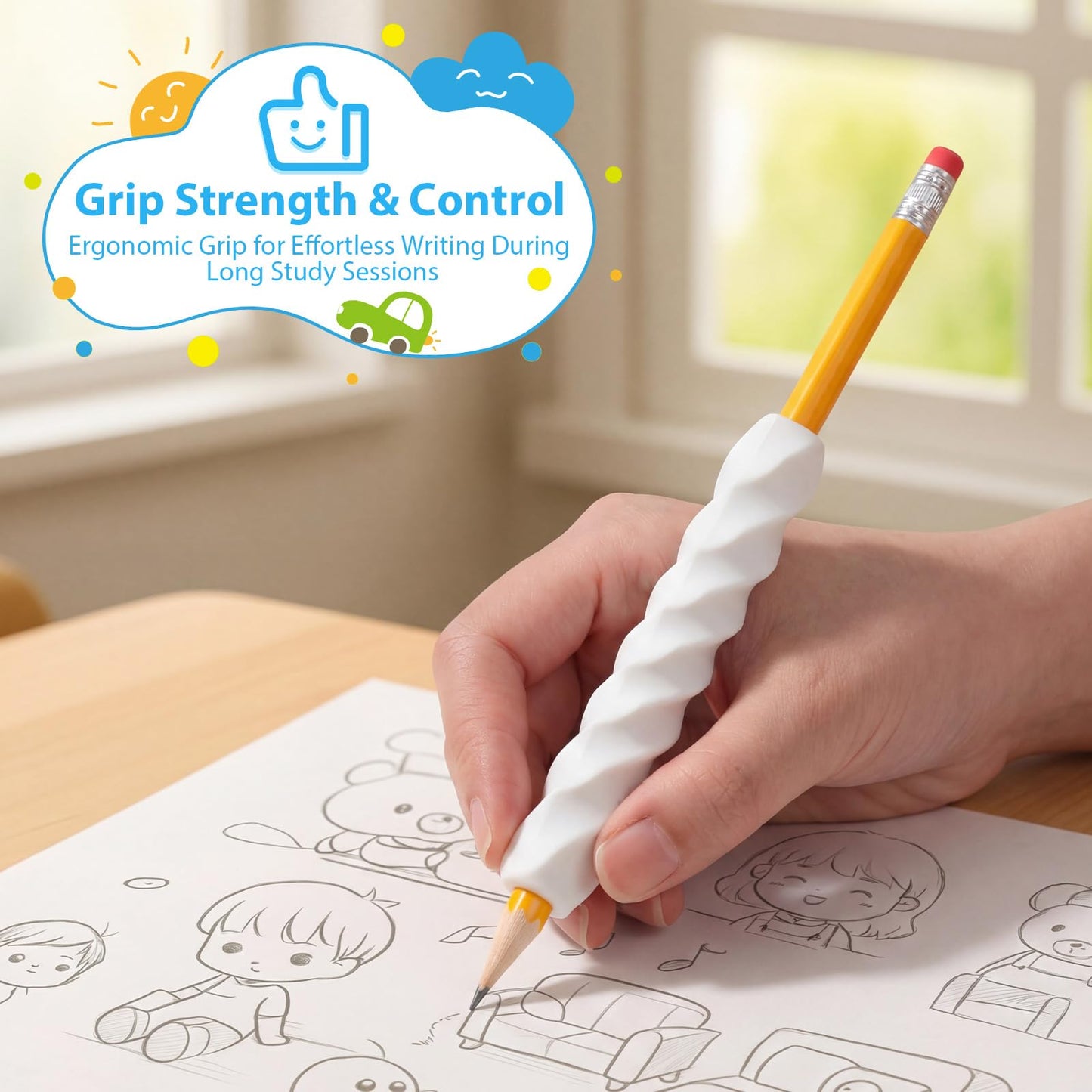 Mifoci 48 Pack Textured Silicone Pencil Grip with Pencil, Sensory Fidget Sleeves for Adults with ADHD Autism Anxiety Relief, Travel Fidget Tool for Focus, Calm, and Fine Motor Skills(Fresh)