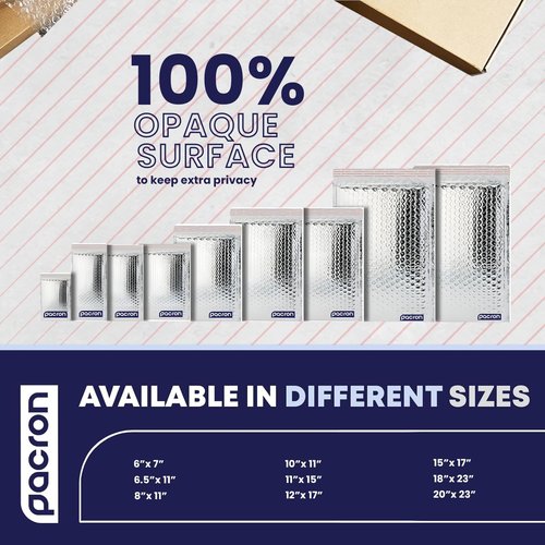 Insulated Silver Thermal Bubble Mailers by [Brand Name] - 50-Pack Waterproof Self-Sealing Padded Envelopes 12 x 17 for Cold Shipping
