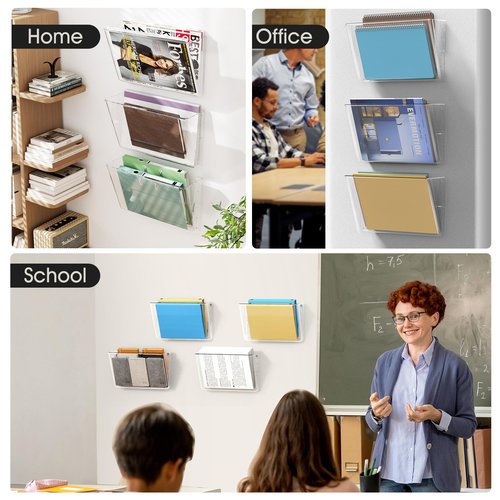 MaxGear Acrylic Wall File Organizer, 4 Pockets Clear Wall Mounted File Holder, Mail Organizer for Home, Office and School (13x4x7 inches)