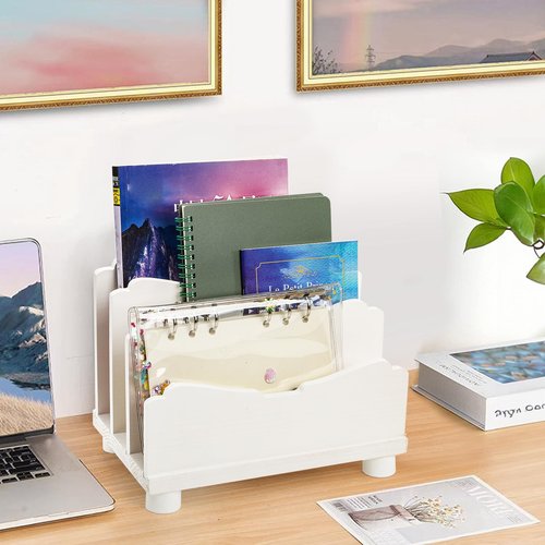 Eorbow File Holder for Desk, 3 Slots Wood Folder Organizer Desktop, Sturdy Mail Sorter Countertop for Bills, Letters, Paper, Magazines, Documents, Envelopes, No Assembly Required