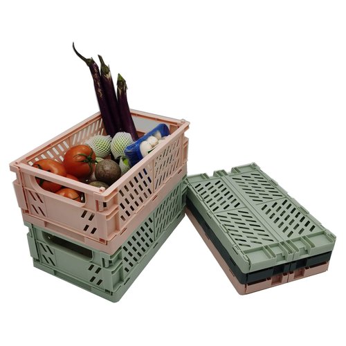 Fairstar Plastic Collapsible Crate Folding Storage Basket For Shelves , Stackable Container Organizing Bins For Storage For Home Office Kitchen Bathroom Grocery (Macaron Mix, M: 9.96*6.5*4.06in(3pcs)