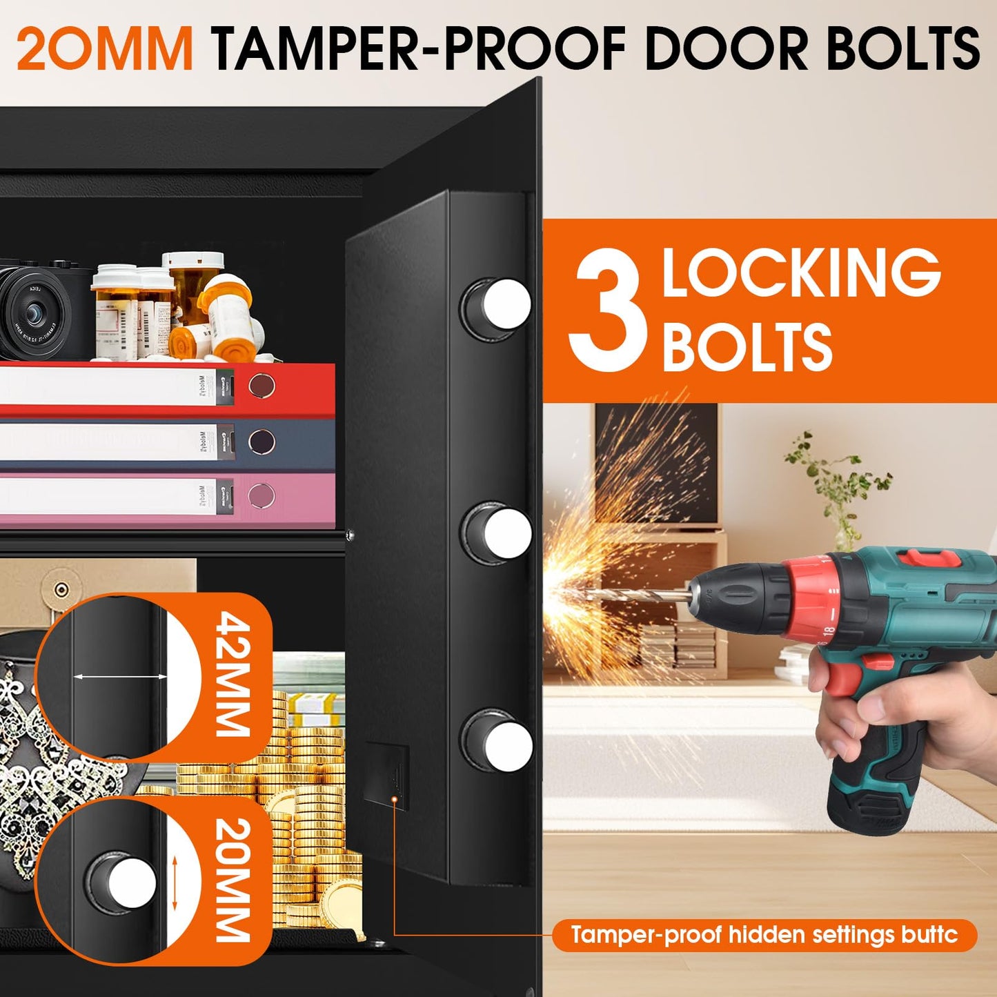 3.4 CUFT Large Home Safes Water and Fireproof, Fire Proof Safes with Spare Key and Electronic Keypad, Floor Safe with Removable Shelf, Safes for Home Use Fire and Water Proof