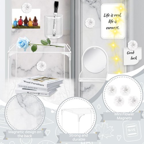 Gosodeny 17 Pcs White Locker Organizer Kit, Includes Classic Marble Locker Magnetic Wallpaper, Locker Shelf, Magnetic Mirror and Organizing Supplies First Day of School Essentials with Locker