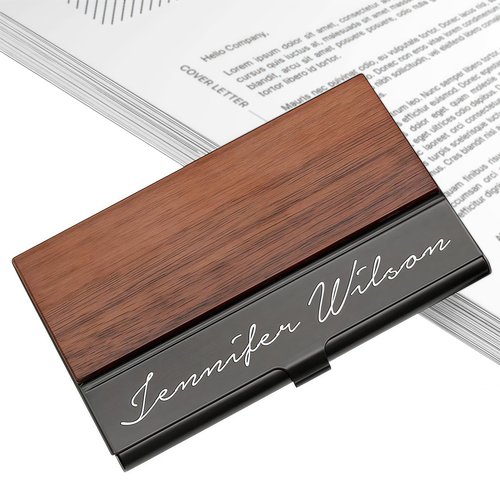 ubjva Personalized Business Card Holder Custom Card Wallet with Engraved Name Business Card Organizer for Men and Women