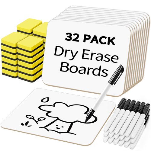 BainGesk Small White Board, 32 Pack Dry Erase Board, 9"×12" Mini White Board Double Sided for Students, Whiteboard Bulk with 32 Markers, 32 Erasers, Office Supplies, Classroom Must Haves