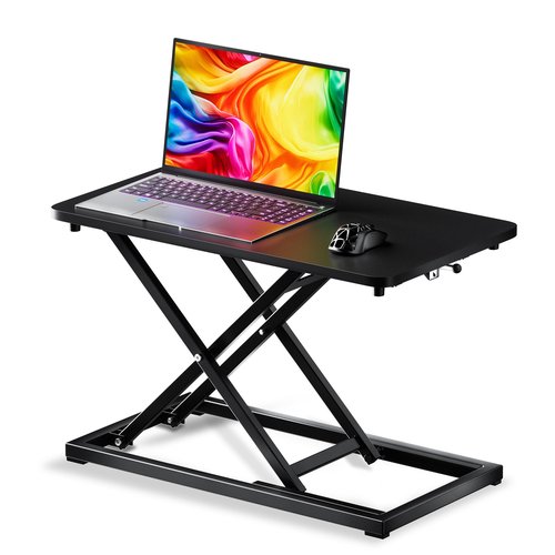 yoopin Standing Desk Converter Matte Black, Stand up Desk Riser on The Table, Adjustable Height Table top Apply for Laptop and Single Monitor Workstation Office Use.