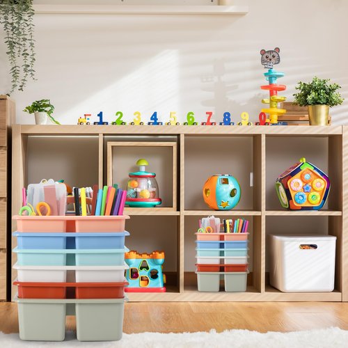 Lineshading 12 Pack Plastic Classroom Caddy - 4 Compartment Organizer Boho Color Table Caddy with Handles for School Home Office Supplies