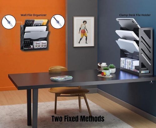 CanKing Metal File Organizer - 4-Tier Hanging Mail Holder for Desk or Wall Mount - 13 Inch, Black