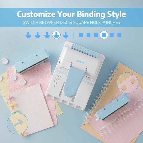OFFNOVA 2-in-1 Mini Binding Machine, Square & Disc Hole Book Binder, Compact DIY Punch and Bind Kit for A4/A5/US Letter, Includes Coils and Discs for Journals, Planners, Notebooks, Calendars