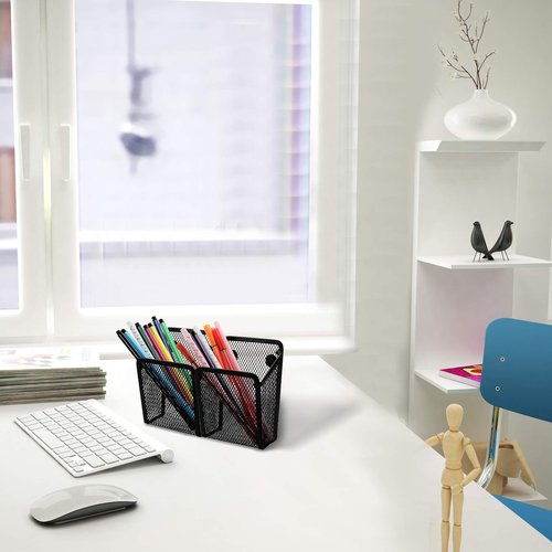 Jucoan 4 Pack Magnetic Pen Pencil Holder, Metal Mesh Organizer Basket with Strong Magnets for Whiteboard, Refrigerator, School Locker Accessories, Home, Office