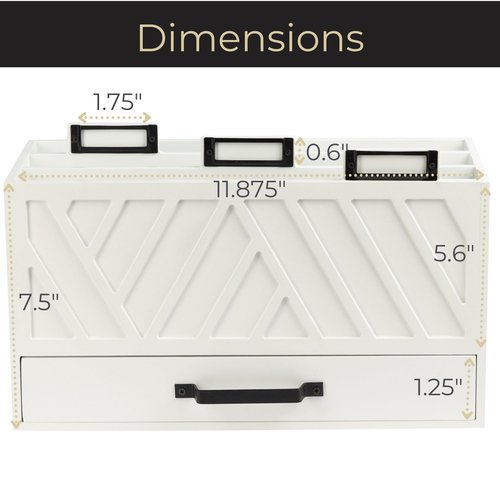 BLU MONACO White Desktop Mail Organizer – Three-Tiered with Gold Label Holders and Drawer – Stylish Mail Holder and Countertop Document Storage for Home or Office