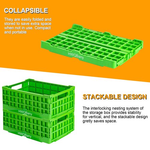 HWQBany Milk Crates Heavy Duty, Crates for Storage, 20L Plastic Stackable Storage Baskets for Organizing, Collapsible Storage Crate for Home Kitchen Bedroom Office School Store, Green, Pack of 3