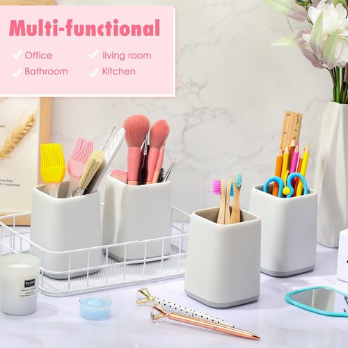Mimorou 12 Pcs Pen Holder Pencil Holder Bulk for Desk Plastic Square Cups for Pen Makeup Brush Storage Organizer Pencil Cup Stationery for Classroom School Office Supplies 4.1 x 2.95 Inch(White)