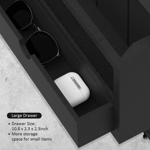 Nekon Mail Organizer with Drawer for Wall, 12"W x 10"H x 3.1"D Mail Sorter Wall Mounted, Wooden Key Holder Wall File Organizer Letter Sorter for Letter Magazines (Black)