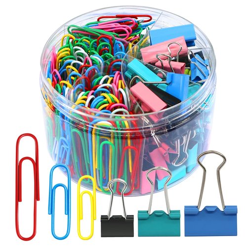 Paper Clips Binder Clips, 340PCS Paper Clips and Binder Clips Assorted Sizes, Colored Paperclips Large Medium and Small, Binder Clips Paperclips Assorted Sizes Set for Home School Office Supplies