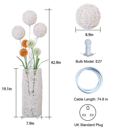 Modern Pastoral LED Floor Lamp: Decorative Hand-Woven Rattan Flower Night Light - Creative Standing Smart Lamp for Reading Living Room Bedroom Tea Room Club