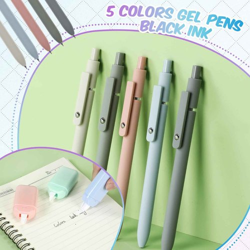 Motipuns 84 Pcs Aesthetic School Supplies, 2 Large Pen Cases, 10 Black Ink Gel Pens, 24 Pastel Highlighters, 12 Mechanical Pencils with 0.5 and 0.7mm Pencil Lead for Back to School Students Essentials