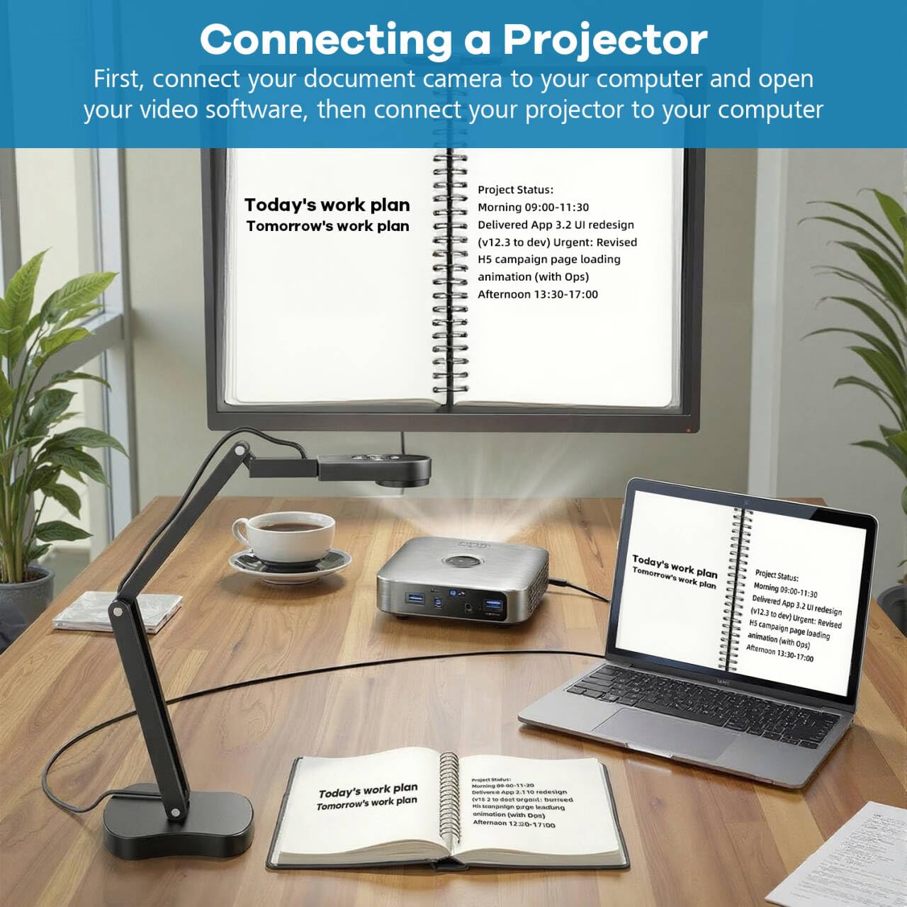 Kitchbar 4K USB Document Camera & Webcam for Teachers: 8MP USB with 3-Level LED Light & Mic & Image Invert,Fold, A3 Format for Teaching in Classroom/Distance Learning Educators(Mac/Windows/Chromebook